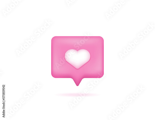 symbol of message or comment and love or heart. 3d social media notification love like heart icon. like comment. 3d and realistic concept design. design element
