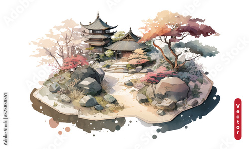 Chinese ink landscape painting created digitally