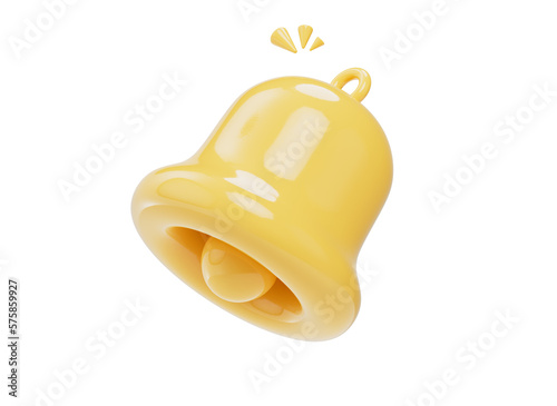 3D cartoon bell notification icon. Notification concept symbol. Social media notification icon. Channel subscription reminder. Cartoon style design 3D icon isolated on white background. 3D rendering.