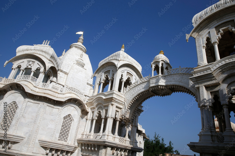 Samadhi shrine (mausoleum) of Bhaktivedanta Swami Prabhupada, built of pure white marble, in Vrindavan (Uttar Pradesh). India.