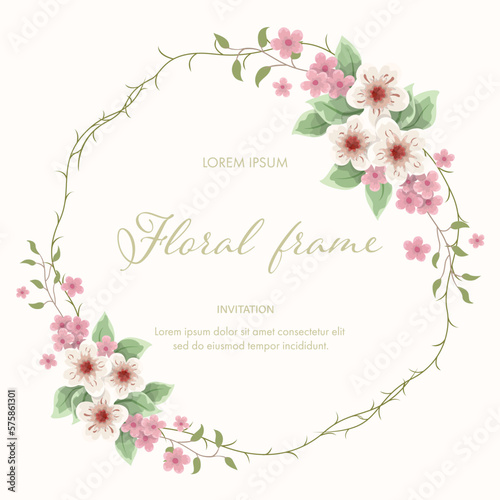 Invitation flowers card template design vector illustration. Beautiful floral and leaves, decorative natural flora frame.Greeting card for birthday, wedding, congratulation concepts.