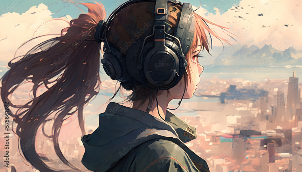 portrait of a anime girl cyberpunk Stock Illustration