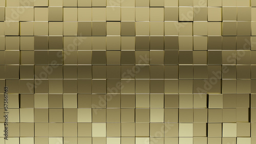 Wallpaper Mural Luxurious, Gold Mosaic Tiles arranged in the shape of a wall. 3D, Glossy, Blocks stacked to create a Square block background. 3D Render Torontodigital.ca