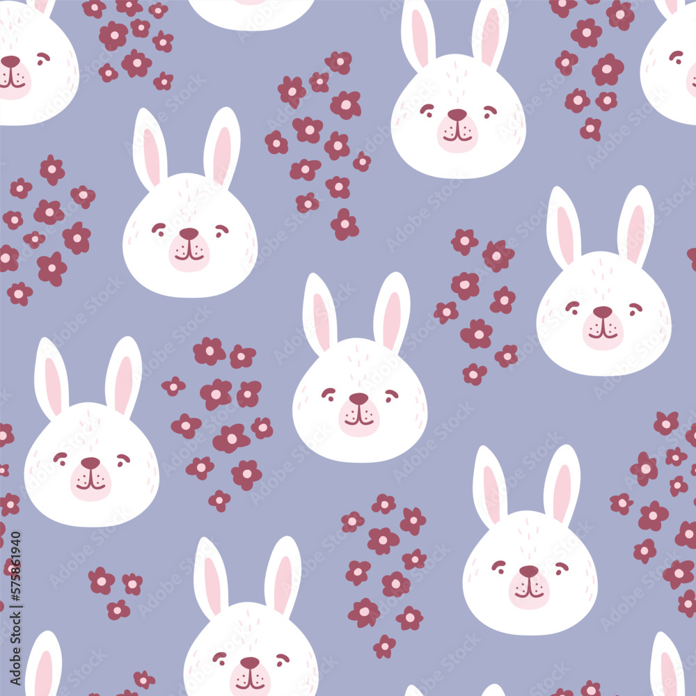 Rabbits, hares, bunnyes seamless pattern. Cute characters. Baby cartoon vector in simple hand-drawn Scandinavian style. Nursery illustration children print, baby shower. Rabbits, hares, bunnyes seamless pattern. Cute characters. Baby cartoon vector in simple hand-drawn Scandinavian style. Nursery illustration children print, baby shower.