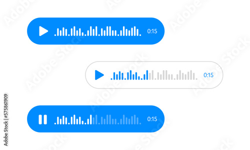 Voice message bubble, audio chat or messenger interface, vector UI UX. Voice message bubbles, chat audio record play records for mobile phone messenger