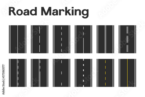 Horizontal road markings set, dividing lines vector illustration.