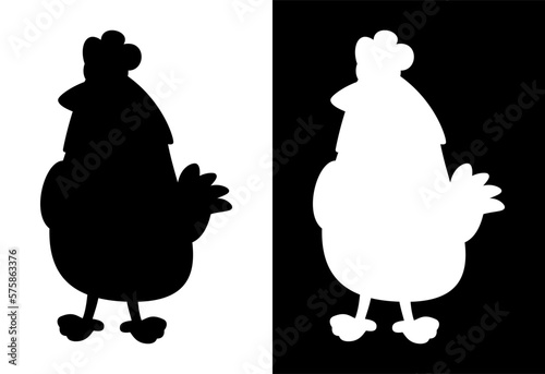 White and black farm hen with black and white background
