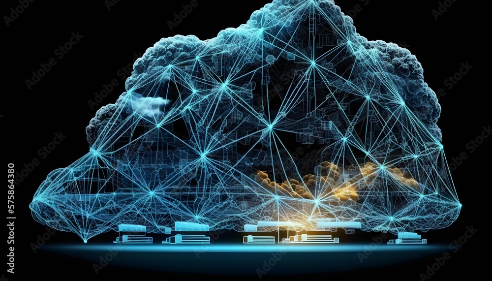Big data center and future infrastructure of internet cloud base technologies. Polygonal effect