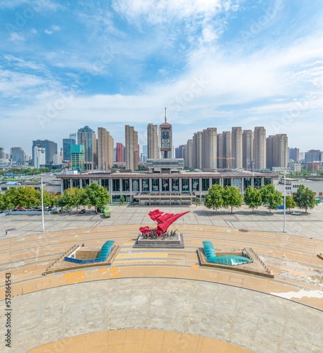 Aerial photography of Jiefang Square, Jiefang Square Convention and Exhibition Center and Shijiazhuang Evergrande Center in Shijiazhuang City, Hebei Province, China