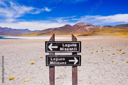 Sign for Lagunas Miscanti and Miniques in the Atacama Desert, Chile photo