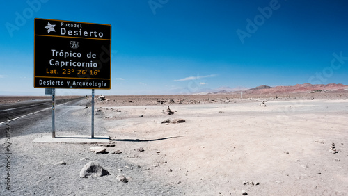 Sign indicating tropic of Capricorn in Atacama Desert, Chile