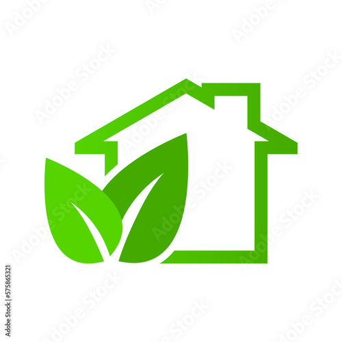 Green eco building house leaves tree environmentally ecology friendly icon logo vector design