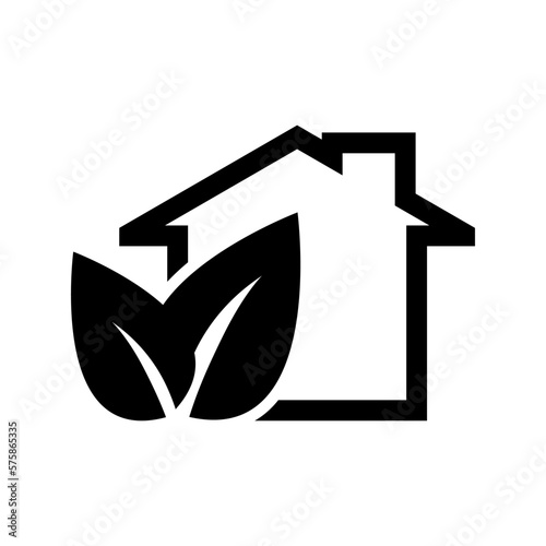 Black eco building house leaves tree environmentally ecology friendly icon logo vector design