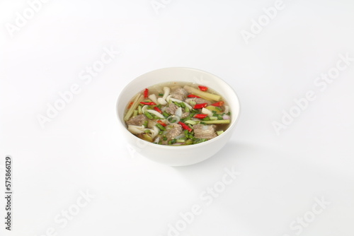 Fresh Ribs Spicy soup, food in a white bowl on 