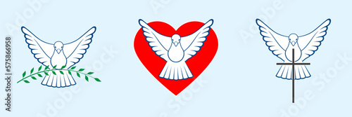 Dove Heart Cross Logo Set. Dove Of Peace. Vector illustration