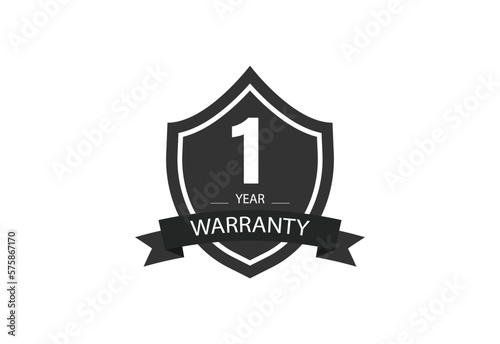 1 year warranty vector icon. color in black, minimal warranty logo.