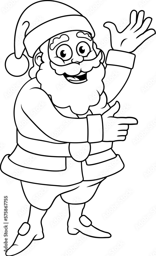 Obraz premium A Christmas cartoon illustration of Santa Claus pointing and waving