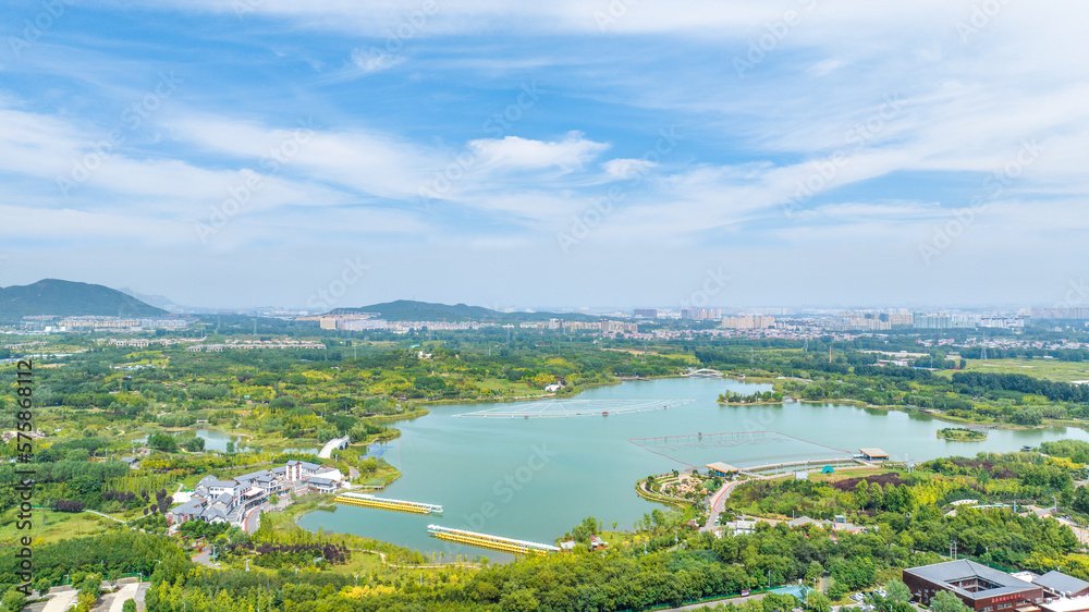 Aerial photography of Longquan Lake Wetland in Luquan District, Shijiazhuang City, Hebei Province, China