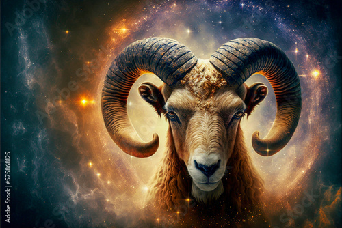 Astrological zodiac sign Aries, dark magic super photo realistic background, generative ai