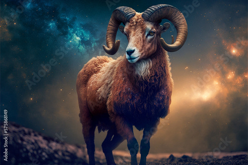 Astrological zodiac sign Aries, dark magic super photo realistic background, generative ai