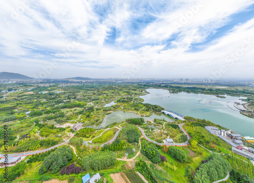 Aerial photography of Longquan Lake Wetland in Luquan District, Shijiazhuang City, Hebei Province, China © Changyu