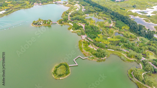 Aerial photography of Longquan Lake Wetland in Luquan District, Shijiazhuang City, Hebei Province, China photo
