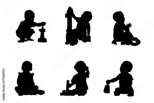 Set of silhouettes of toy block child vector design