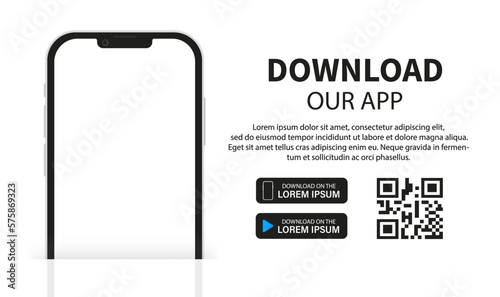 Advertising banner page for downloading the application for a mobile phone, smartphone. Download buttons with a qr scan code template. Vector illustration