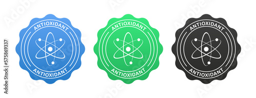 Antioxidant icon. Radical free oxidant molecule. Detox business concept. Molecule Cell Antioxidant Sign. Antioxidant Line Green Stamp. Free Antioxidant Outline Icon. Vector illustration