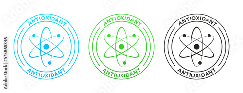 Antioxidant icon. Radical free oxidant molecule. Detox business concept. Molecule Cell Antioxidant Sign. Antioxidant Line Green Stamp. Free Antioxidant Outline Icon. Vector illustration