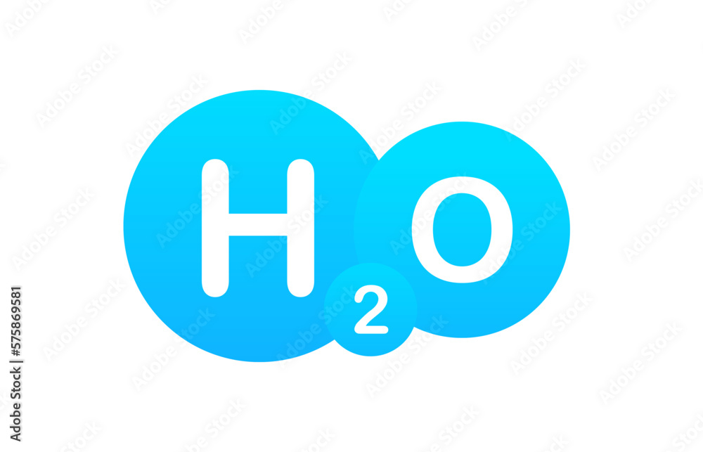 H2O text on liquid design background , greeting card or poster. Water icon. Waterdrop. Water H2O molecule models blue and chemical formulas natural. Vector illustration H2O text on liquid design background , greeting card or poster. Water icon. Waterdrop. Water H2O molecule models blue and chemical formulas natural. Vector illustration