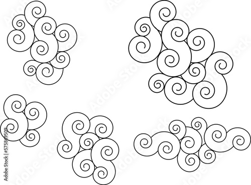 Chinese cloud vector set.Japanese wave for coloring book on white background.