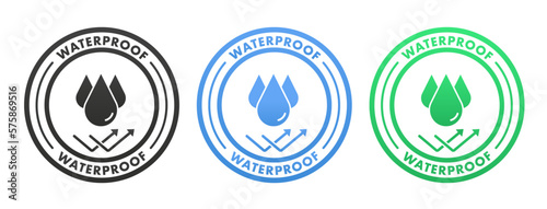 Set Stamp Waterproof icon. Water repellent surface symbol concept isolated on white background, waterproof icon. Water protection icon. Vector illustration