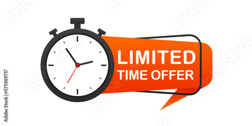 Limited offer icon with countdown. Super promo label with alarm clock and word. Banner of the latest offer for sales promotion. Offer, flat modern label, countdown alarm clock. Vector illustration