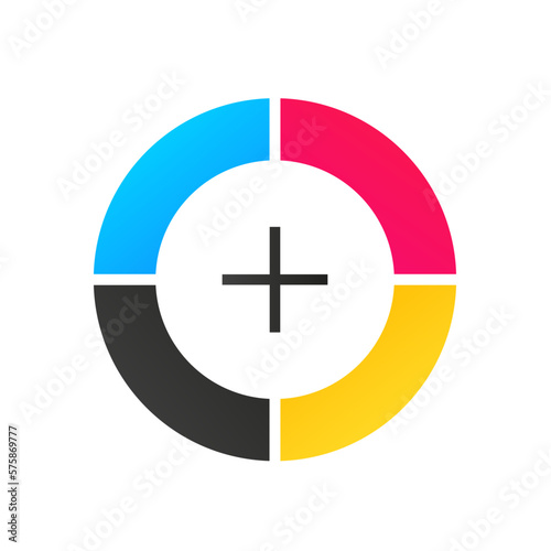 Print mark calibration collection cmyk calibration. Cmyk logo template service print typography. Mixed spectrum graph. Vector illustration