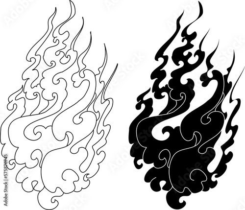 Japanese wave and fire isolate design for tattoo.
