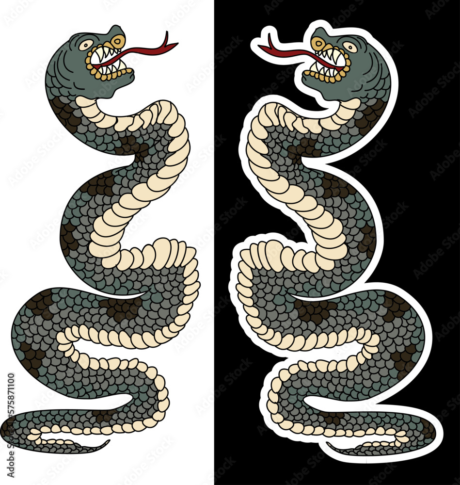 colorful Snakes and flowers. Tattoo design. Hand drawn snake vector illustration.Traditional Japanese culture for printing and coloring book on background. colorful Snakes and flowers. Tattoo design. Hand drawn snake vector illustration.Traditional Japanese culture for printing and coloring book on background.
