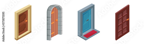 Door as Hinged Entry or Exit Isometric Vector Set