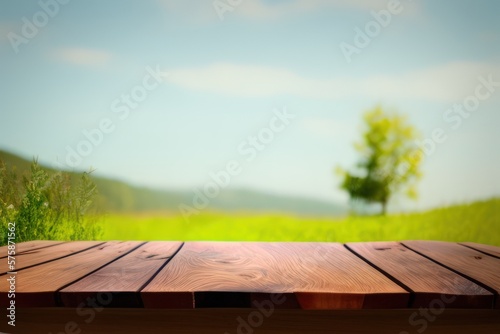 empty wooden table for product show nature in background created with generative AI