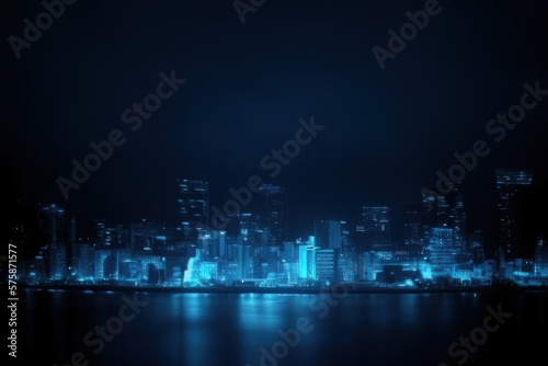 blue neon light city background created with generative AI