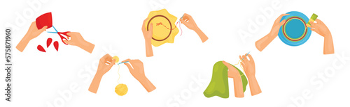Hands Creating Craft Engaged in Creative Work at Handmade Workshop Vector Set