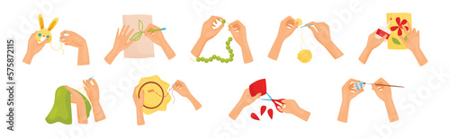 Hands Creating Craft Engaged in Creative Work at Handmade Workshop Vector Set