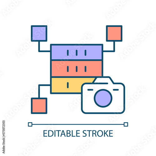 Data snapshot RGB color icon. Camera memory storage. Computing. Record of digital files. Instant disaster recovery. Isolated vector illustration. Simple filled line drawing. Editable stroke