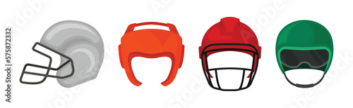 Different Helmet as Protective Head Covering Isolated on White Background Vector Set