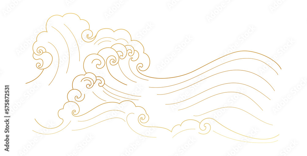 Fototapeta premium Luxury oriental ocean wave gold line art