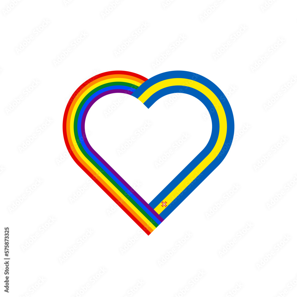 unity concept. heart ribbon icon of rainbow and madeira flags. vector illustration isolated on white background unity concept. heart ribbon icon of rainbow and madeira flags. vector illustration isolated on white background