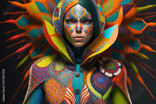 Futuristic woman fashion portrait. Generative AI.