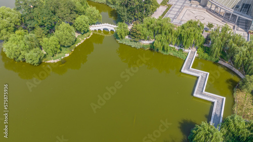 Aerial photography of Chang an Park and Longquan Tower in Chang an District  Shijiazhuang City  Hebei Province  China