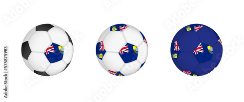 Fototapeta Naklejka Na Ścianę i Meble -  Collection football ball with the Saint Helena flag. Soccer equipment mockup with flag in three distinct configurations.