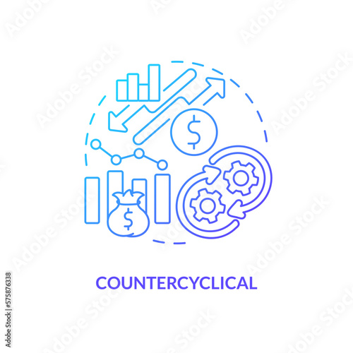 Countercyclical blue gradient concept icon. Opposite directions. Attribute of economic indicators abstract idea thin line illustration. Isolated outline drawing. Myriad Pro-Bold font used photo